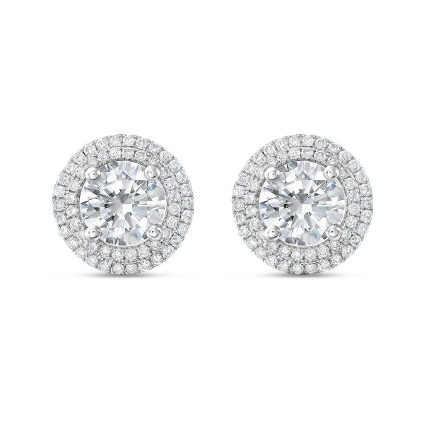Lab-Grown Round Diamond Double Halo Earrings, 14K Gold