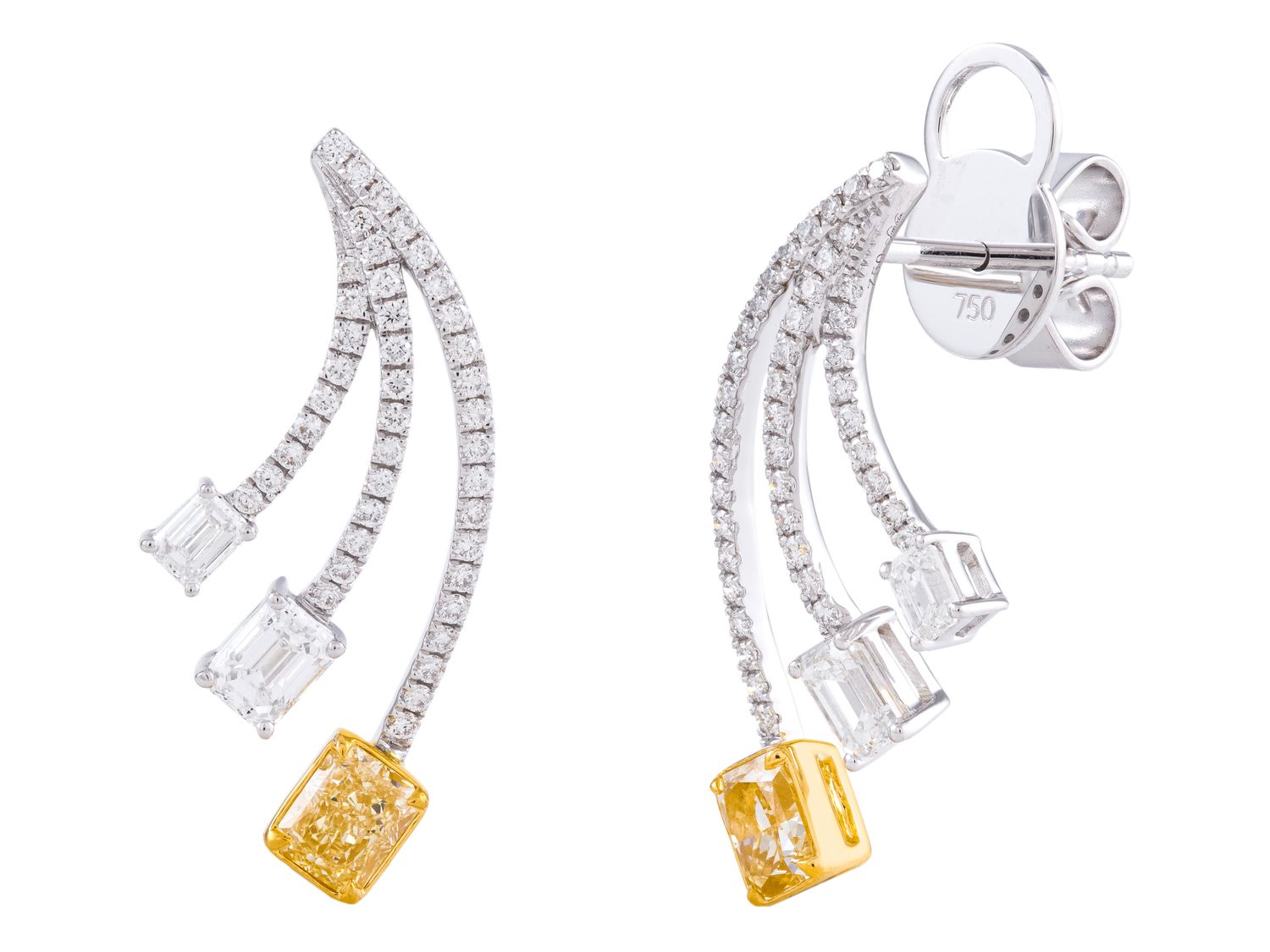 Diamond Earrings - 18 KT White and Yellow Gold