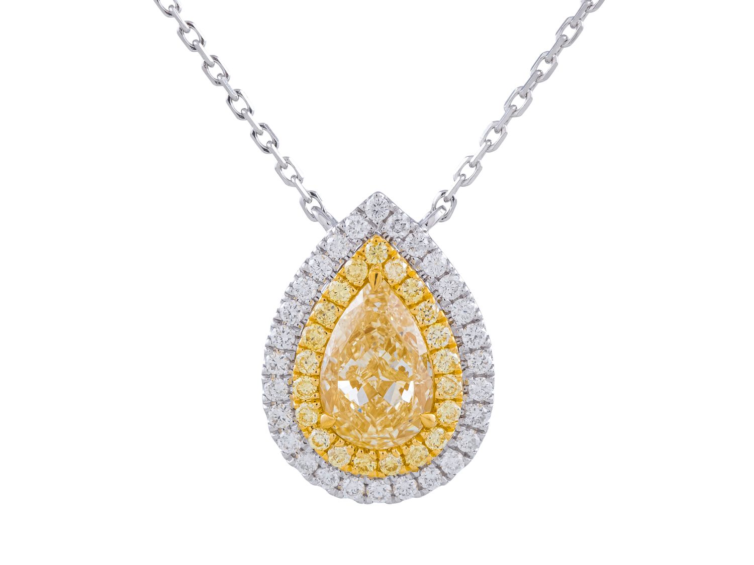 Diamond Necklace - 18 KT White and Yellow Gold