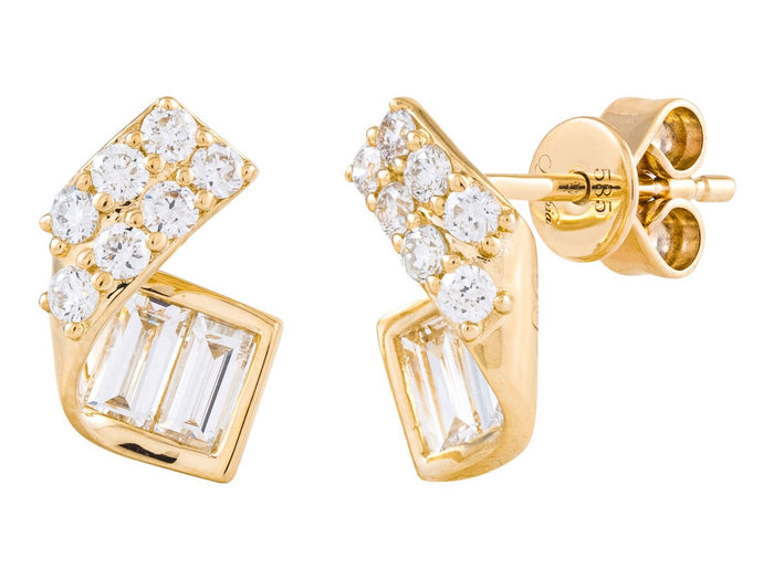 Diamond Earrings - 14 KT Yellow Gold