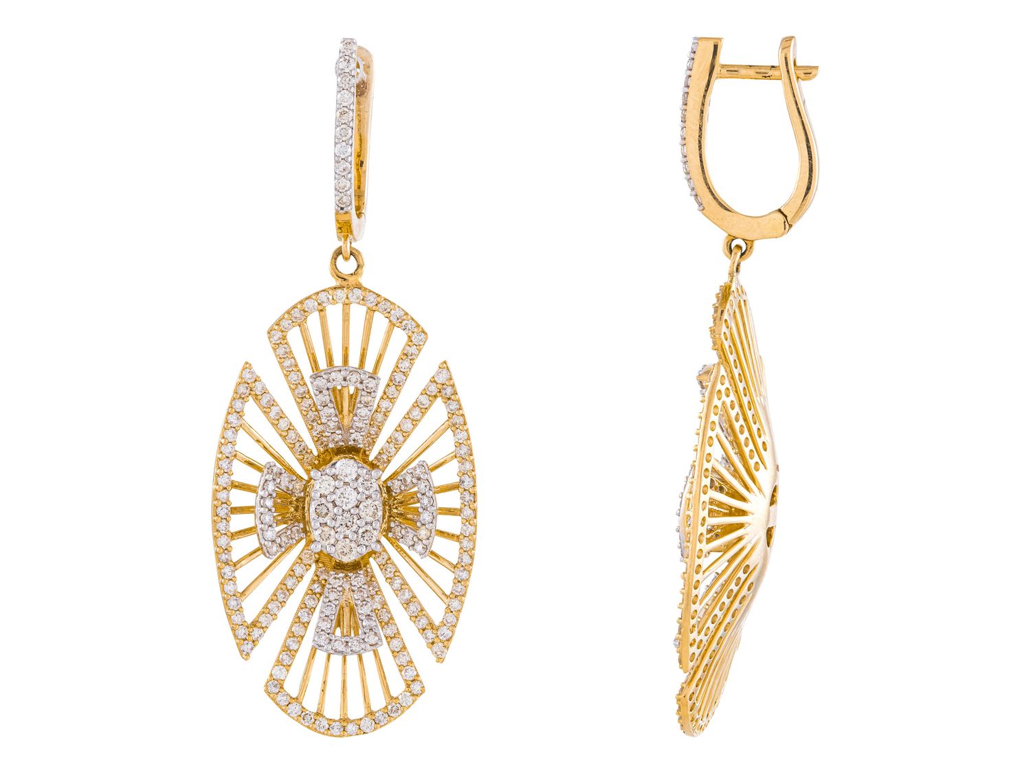Diamond Earrings - 14 KT Yellow Gold