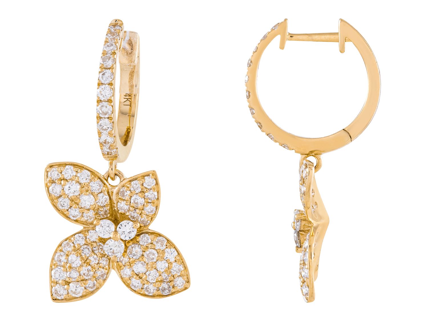 Diamond Earrings - 14 KT Yellow Gold