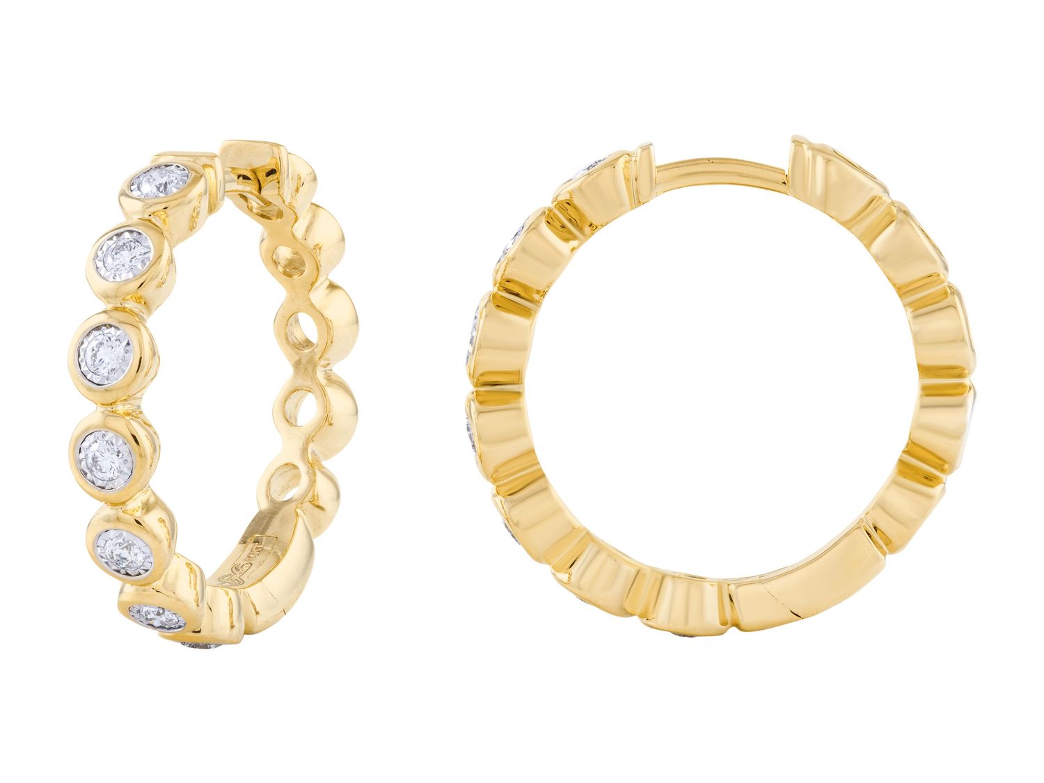 Diamond Hoop Earrings - 14 KT Yellow Gold