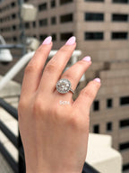 Lab-Grown Round Diamond Pave Halo Ring, 18K Gold