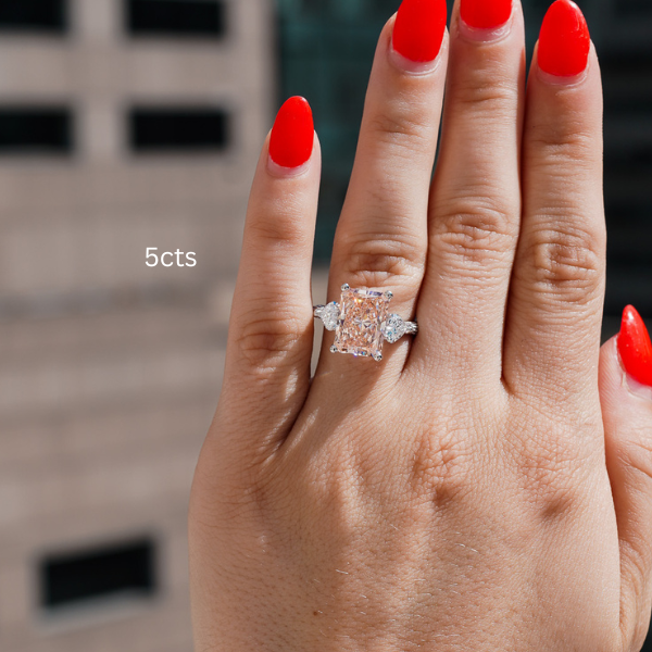 Lab-Grown Pink Radiant Diamond Ring with Heart Sides