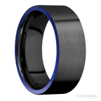 8 mm wide/Flat/Zirconium band with two 1 mm Side inlays of Lapis.