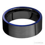 8 mm wide/Flat/Zirconium band with two 1 mm Side inlays of Lapis.