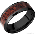 8 mm wide/Beveled/Zirconium band with one 5 mm Centered inlay of Dinosaur Bone Red.
