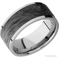 9 mm wide/Flat/Titanium band with one 7 mm Centered inlay of Forged Carbon Fiber.