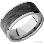 9 mm wide/Flat/Titanium band with one 7 mm Centered inlay of Forged Carbon Fiber.