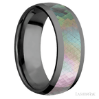 8 mm wide/Domed/Zirconium band with one 5 mm Centered inlay of Black Mother of Pearl.