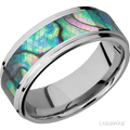 8 mm wide/Flat Grooved Edges/Cobalt Chrome band with one 5 mm Centered inlay of Abalone.