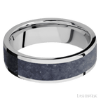 7 mm wide/Flat/Cobalt Chrome band with one 5 mm Centered inlay of Sodalite.