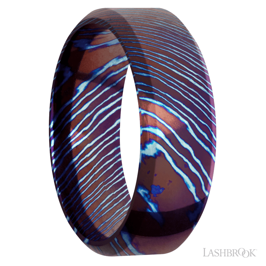 8 mm wide High Bevel Titanium Damascus band.