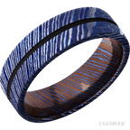 7 mm wide/Flat/Titanium Damascus band with one 1 mm Centered inlay of Black.