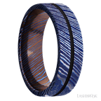 7 mm wide/Flat/Titanium Damascus band with one 1 mm Centered inlay of Black.