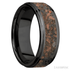 8 mm wide/Flat Grooved Edges/Zirconium band with one 5 mm Centered inlay of Desert Jasper.