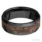 8 mm wide/Flat Grooved Edges/Zirconium band with one 5 mm Centered inlay of Desert Jasper.