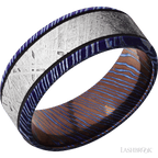 8 mm wide/Beveled/Titanium Damascus band with one 5 mm Centered inlay of Meteorite.