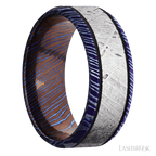8 mm wide/Beveled/Titanium Damascus band with one 5 mm Centered inlay of Meteorite.
