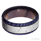 8 mm wide/Beveled/Titanium Damascus band with one 5 mm Centered inlay of Meteorite.