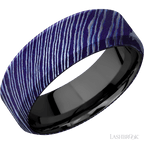 8 mm wide High Bevel Titanium Damascus band featuring a Zirconium sleeve.