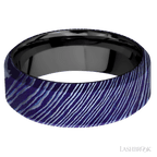 8 mm wide High Bevel Titanium Damascus band featuring a Zirconium sleeve.
