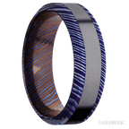 7 mm wide/High Bevel/Titanium Damascus band with one 3 mm Centered inlay of Tantalum.