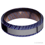 7 mm wide/High Bevel/Titanium Damascus band with one 3 mm Centered inlay of Tantalum.
