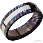 7 mm wide/Flat/Titanium Damascus band with one 3 mm Centered inlay of Cobalt Chrome.