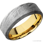 8 mm wide High Bevel Meteorite band featuring a 14K Yellow Gold sleeve.