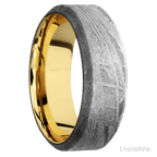 8 mm wide High Bevel Meteorite band featuring a 14K Yellow Gold sleeve.