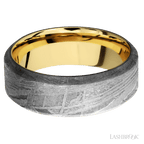 8 mm wide High Bevel Meteorite band featuring a 14K Yellow Gold sleeve.