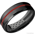 7 mm wide/Beveled/Zirconium band with one 1 mm Centered inlay of Coral.