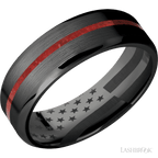 7 mm wide/Beveled/Zirconium band with one 1 mm Centered inlay of Coral.