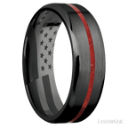 7 mm wide/Beveled/Zirconium band with one 1 mm Centered inlay of Coral.