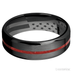 7 mm wide/Beveled/Zirconium band with one 1 mm Centered inlay of Coral.