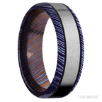7 mm wide/Beveled/Titanium Damascus band with one 4 mm Centered inlay of Titanium.