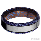 7 mm wide/Beveled/Titanium Damascus band with one 4 mm Centered inlay of Titanium.