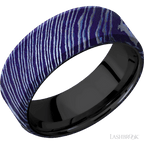 8 mm wide Beveled Titanium Damascus band featuring a Zirconium sleeve.