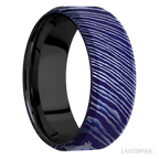 8 mm wide Beveled Titanium Damascus band featuring a Zirconium sleeve.