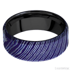8 mm wide Beveled Titanium Damascus band featuring a Zirconium sleeve.