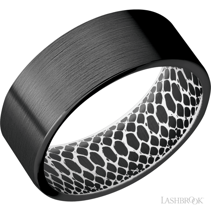 8 mm wide Flat Zirconium band featuring a White sleeve.