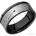 8 mm wide/Flat/Zirconium band with one 6 mm Off Center Edge inlay of Meteorite.