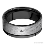 8 mm wide/Flat/Zirconium band with one 6 mm Off Center Edge inlay of Meteorite.