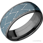 8 mm wide/Domed/Zirconium band with one 6 mm Centered inlay of Cobalt Chrome with a laser carved Navigator pattern.