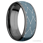 8 mm wide/Domed/Zirconium band with one 6 mm Centered inlay of Cobalt Chrome with a laser carved Navigator pattern.