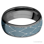 8 mm wide/Domed/Zirconium band with one 6 mm Centered inlay of Cobalt Chrome with a laser carved Navigator pattern.