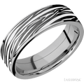 7 mm wide/Flat/Titanium band with one 6 mm Centered inlay of Zirconium with a laser carved Zebra pattern.
