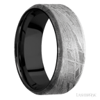 8 mm wide Beveled Meteorite band featuring a Zirconium sleeve.